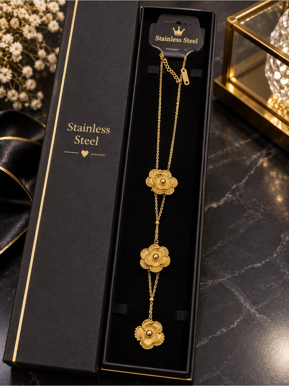 Gold Floral Necklace - Elegant Women Jewelry